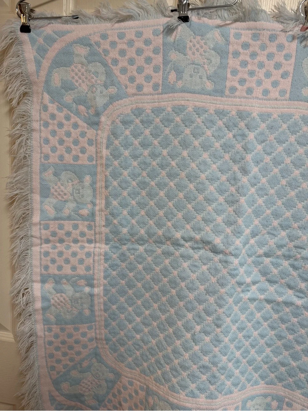 Vintage Carriage Boutique Pink Blue Teddy Bear Blanket
